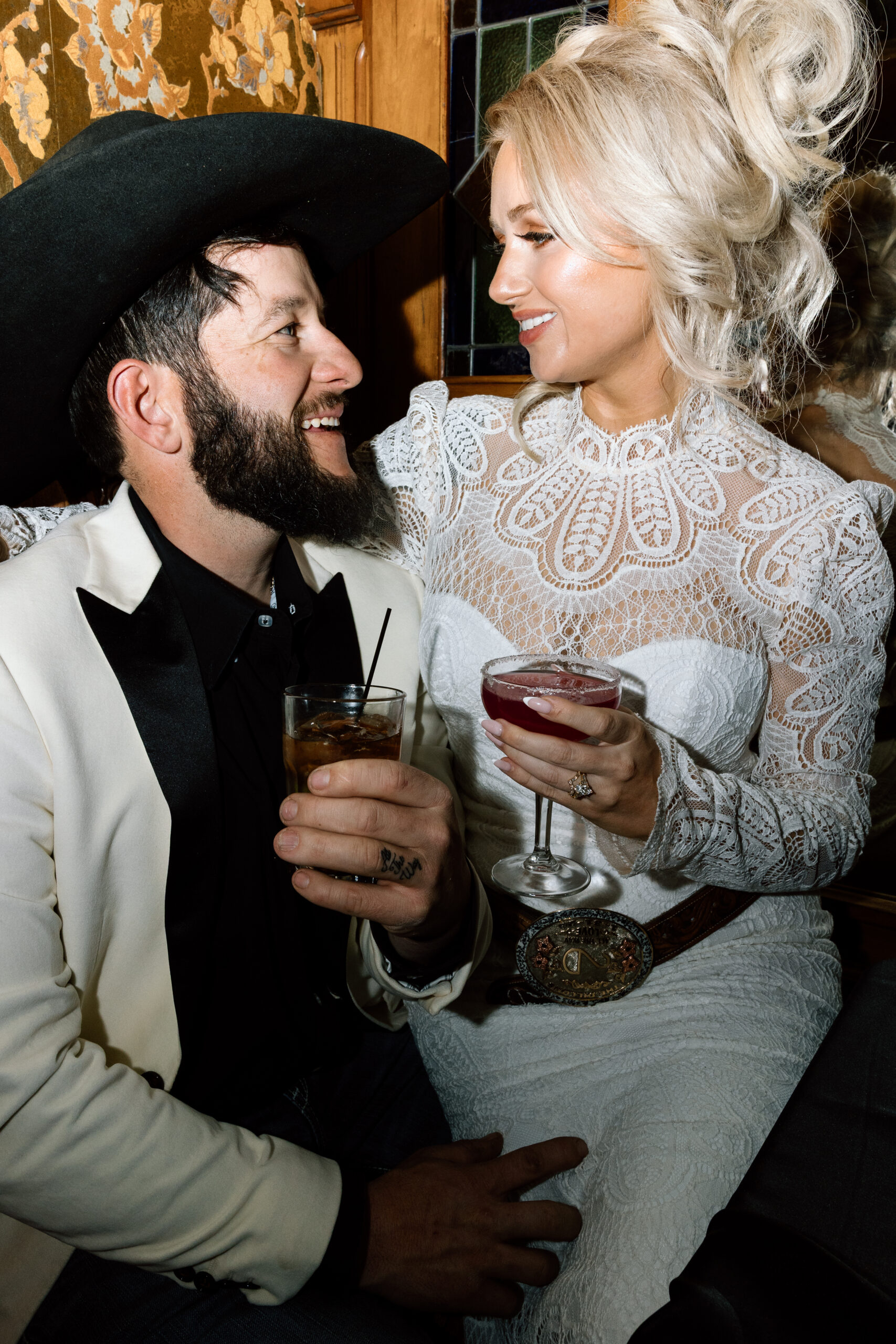 Western Bride and Groom at the Hotel Ecklund saloon.