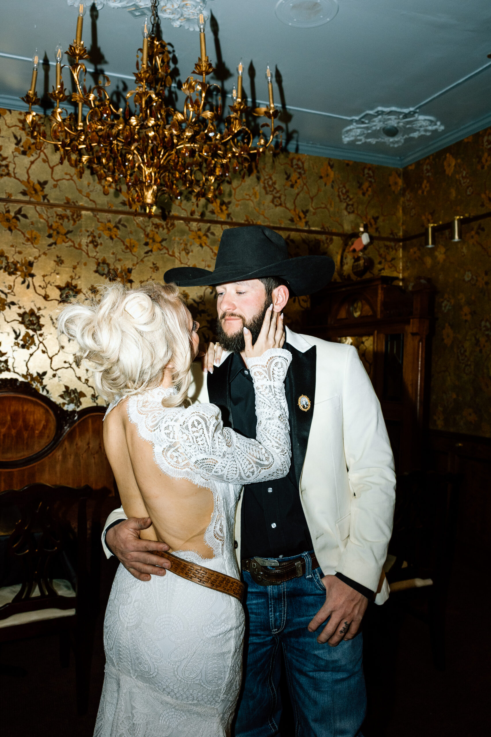 Western Bride and Groom at the Hotel Ecklund saloon.