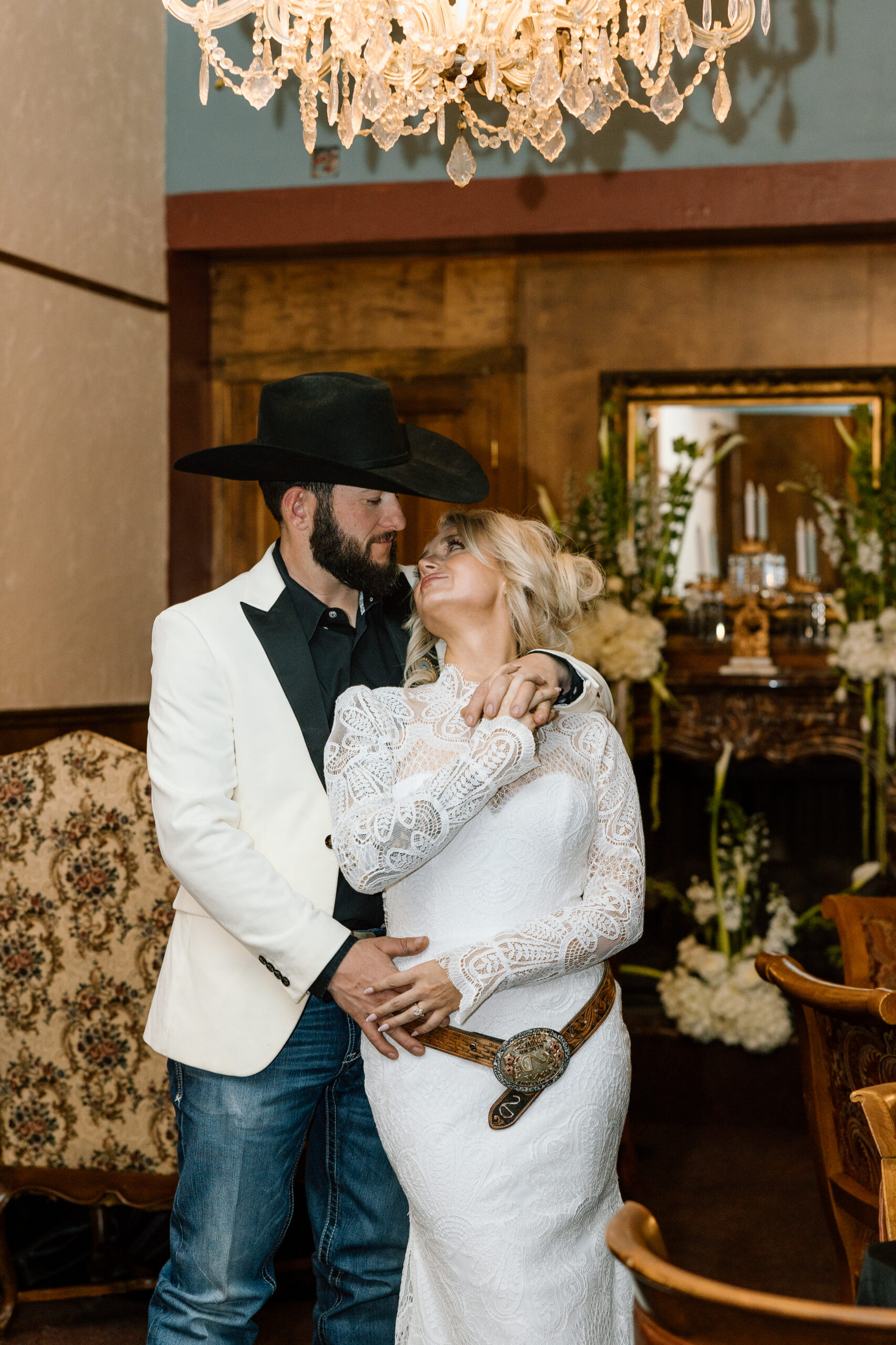 Western Bride and Groom at the Hotel Ecklund saloon.
