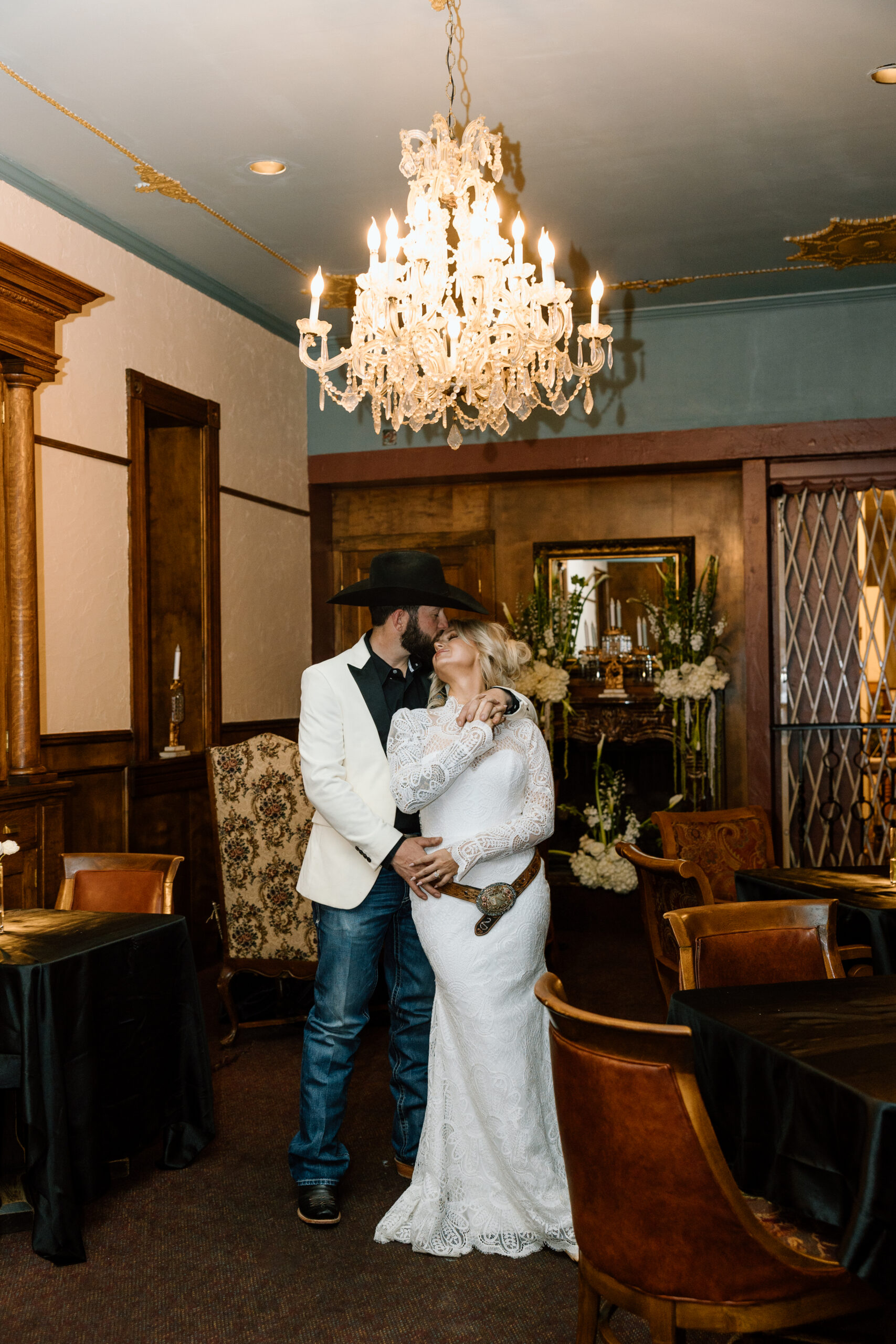 Western Bride and Groom at the Hotel Ecklund saloon.