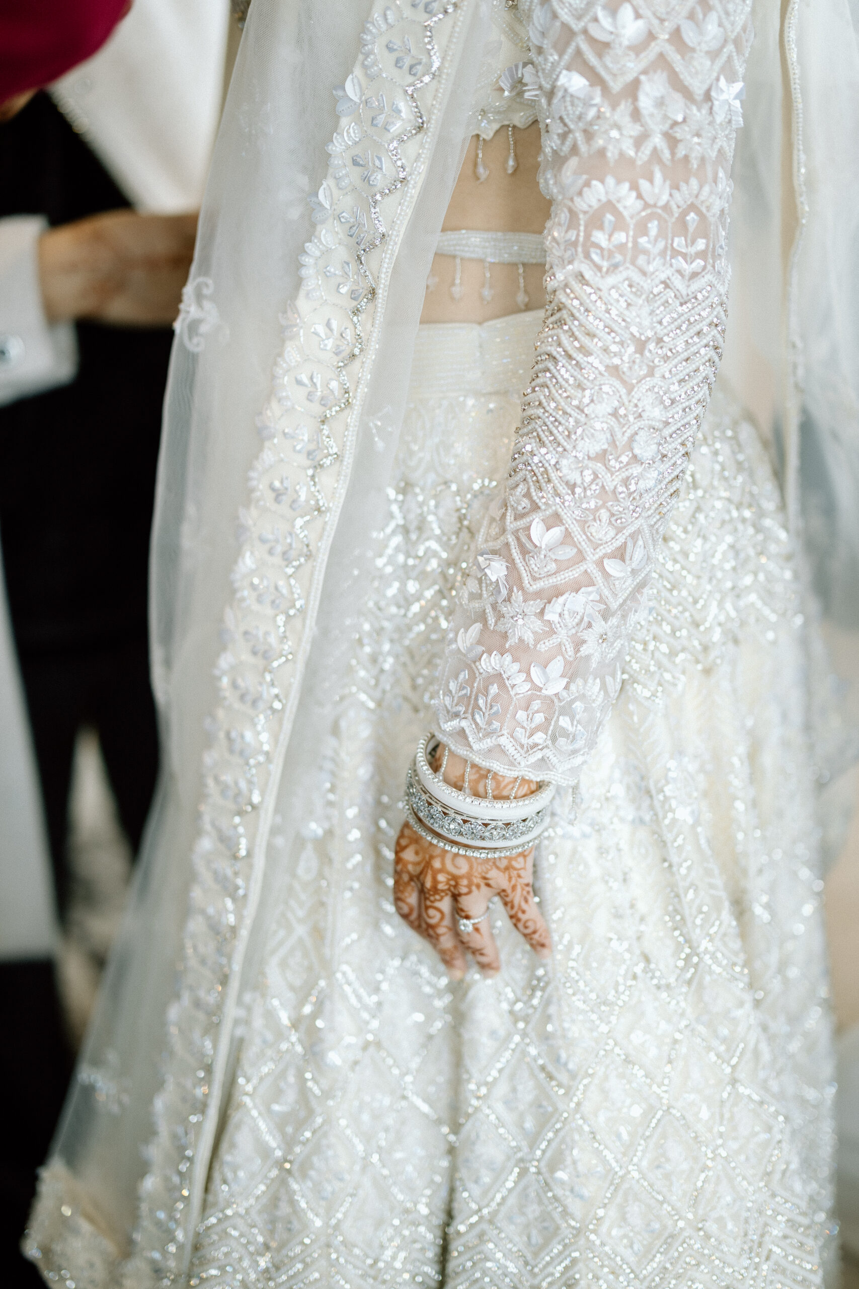 Bride in a silvery champagne wedding dress for a Denver celebration.