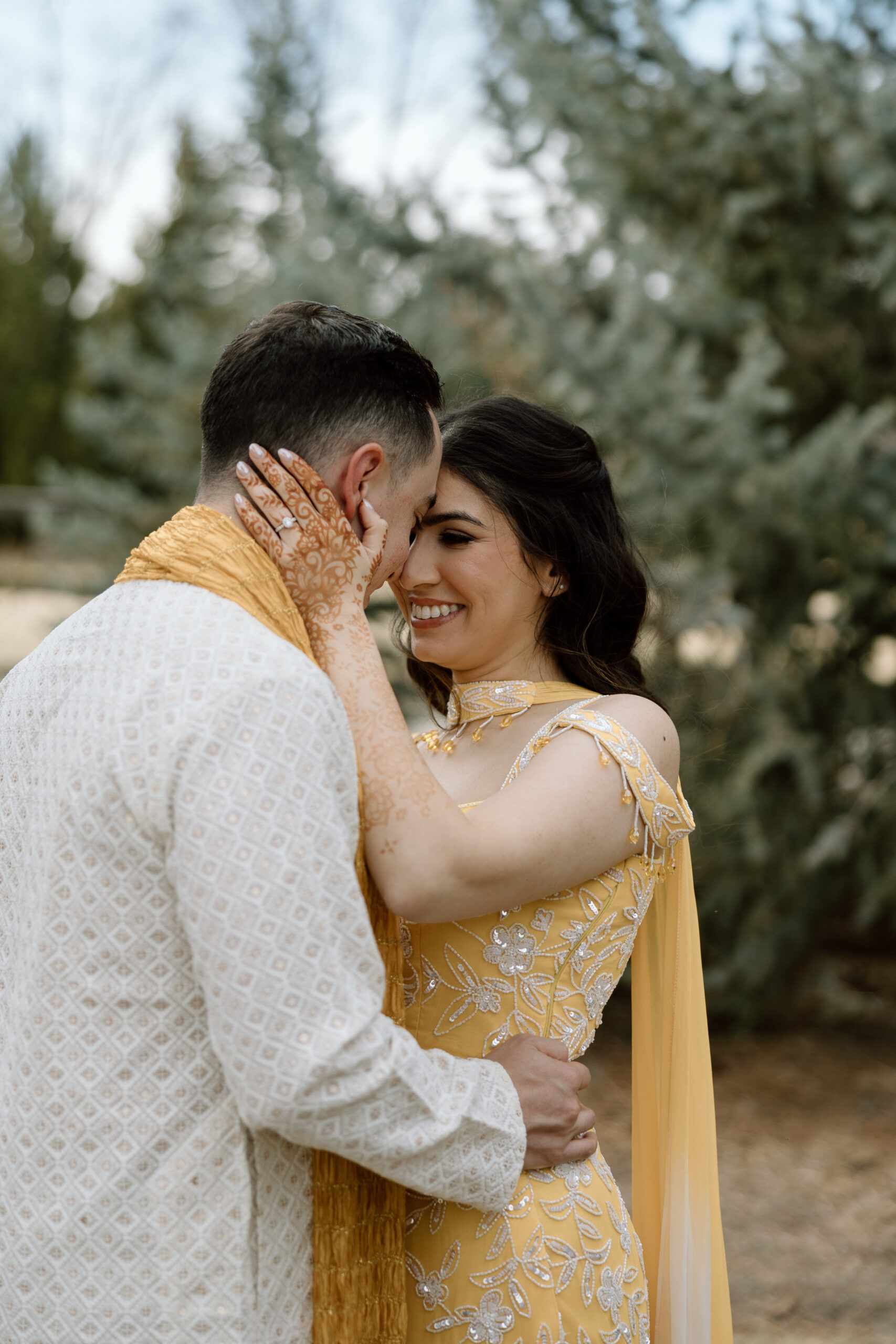 Creative side-angle portrait of a couple during their Denver wedding photography session.
