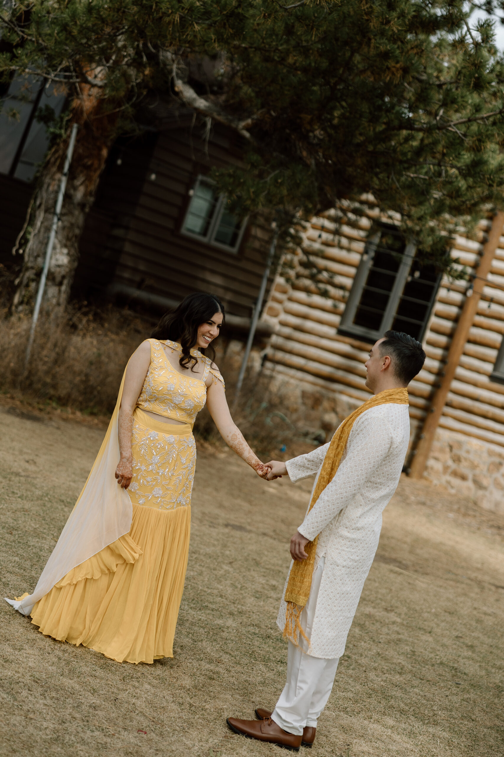 Creative side-angle portrait of a couple during their Denver wedding photography session.
