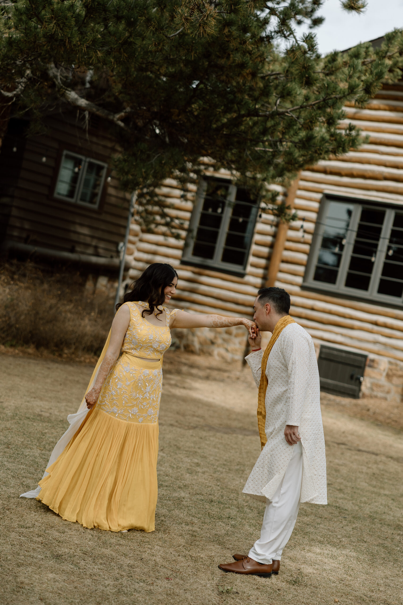 Creative side-angle portrait of a couple during their Denver wedding photography session.