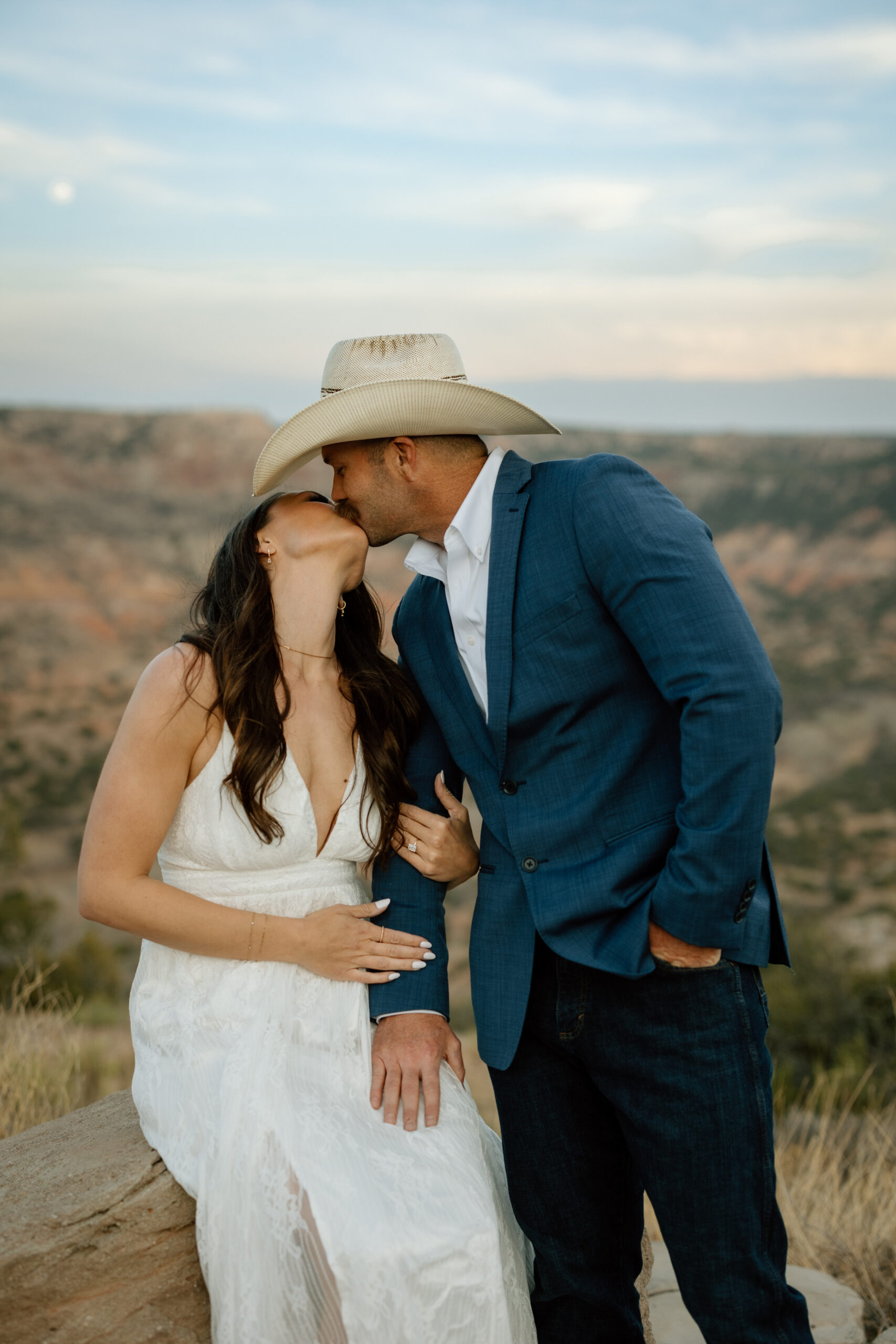 Palo Duro Canyon wedding photographer capturing western-inspired couple at sunset