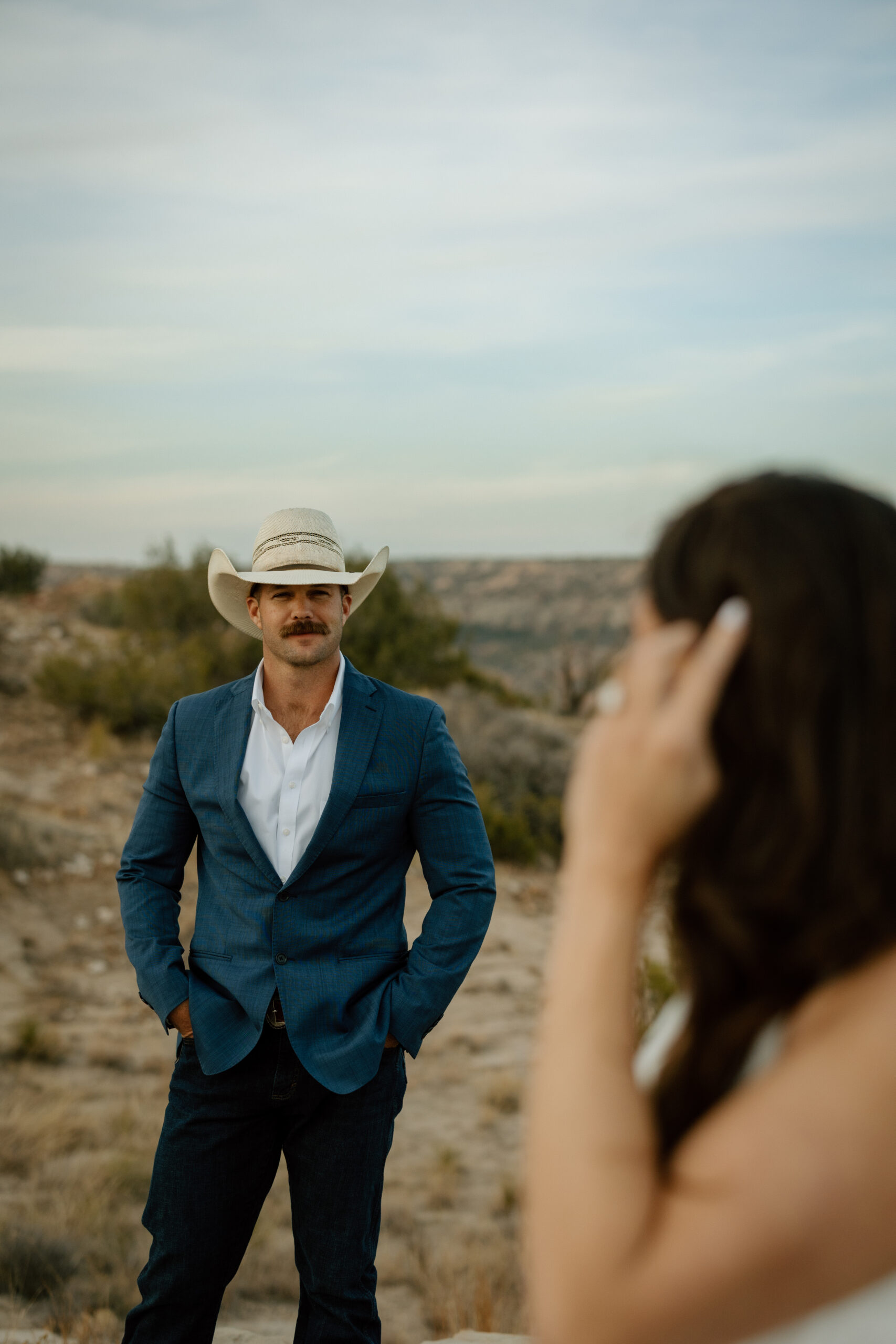 Palo Duro Canyon wedding photographer capturing western-inspired couple at sunset
