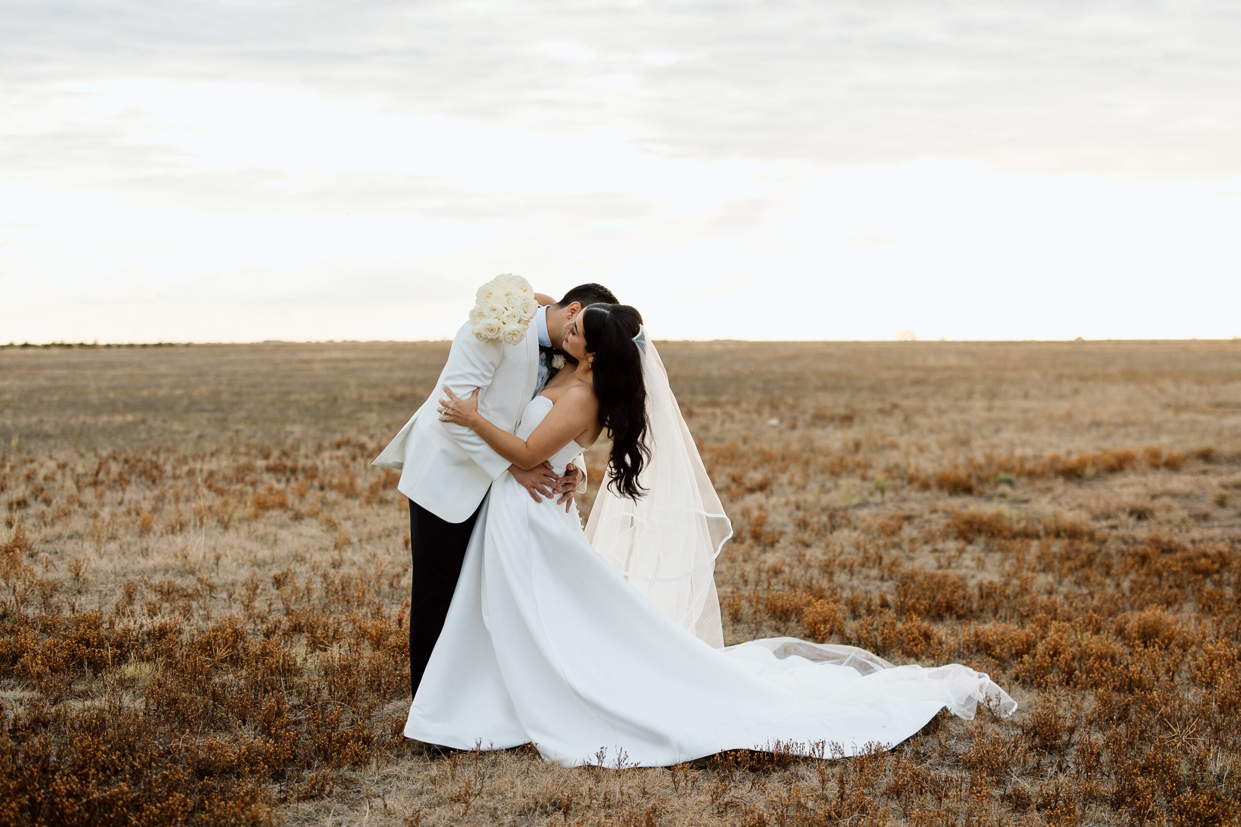 Bride and Groom Sunset Portraits at Chateau Wedding Venue in Canyon Tx