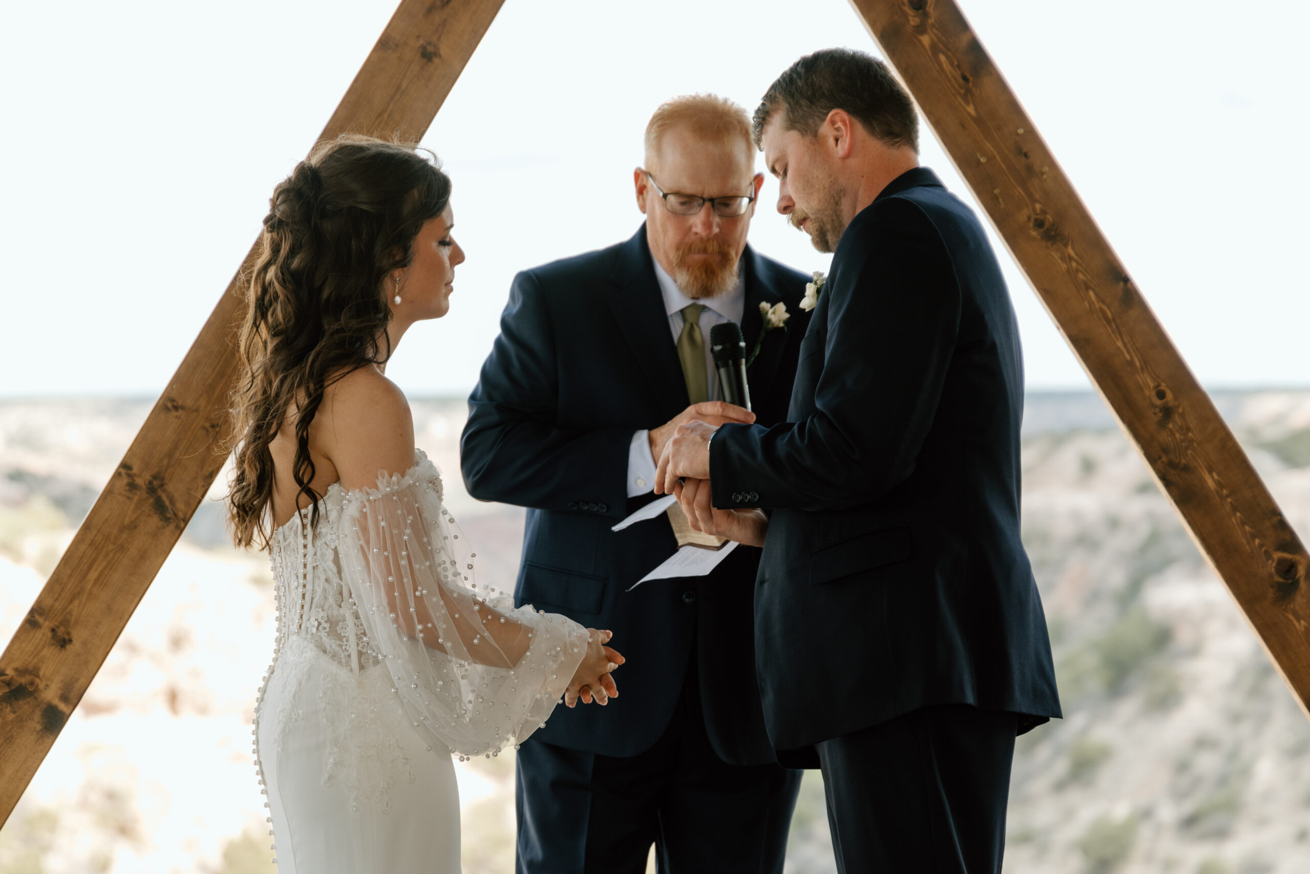 Wedding ceremony at Tres Vientos overlooking Palo Duro Canyon near Canyon Texas