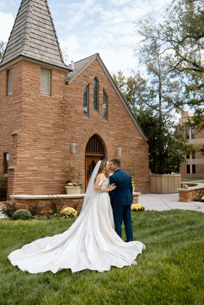 Bride and Groom Portraits at Joseph A Hill Memorial Chapel at WTAMU in Canyon Texas