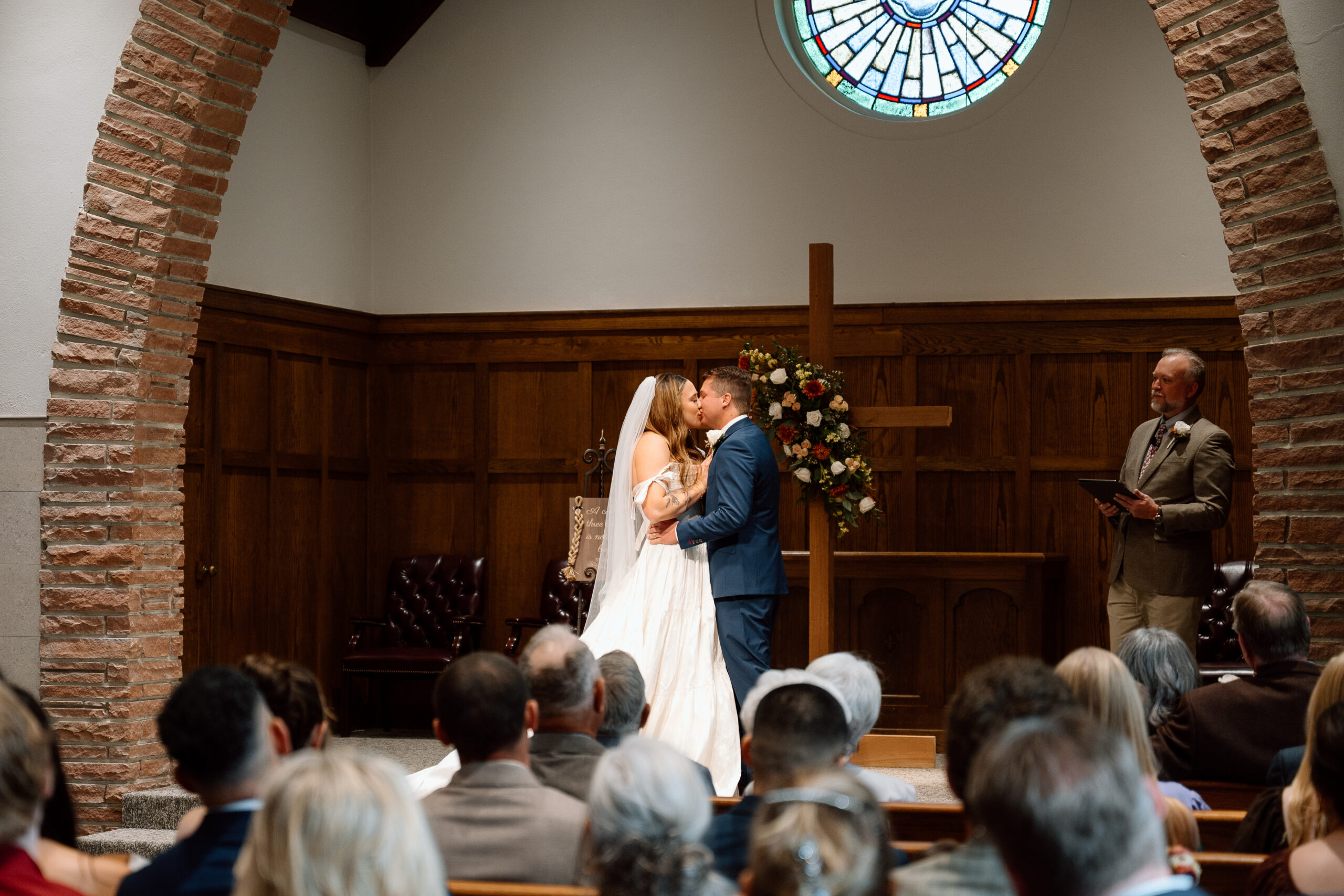 Wedding ceremony inside Joseph A Hill Memorial Chapel at WTAMU in Canyon Texas