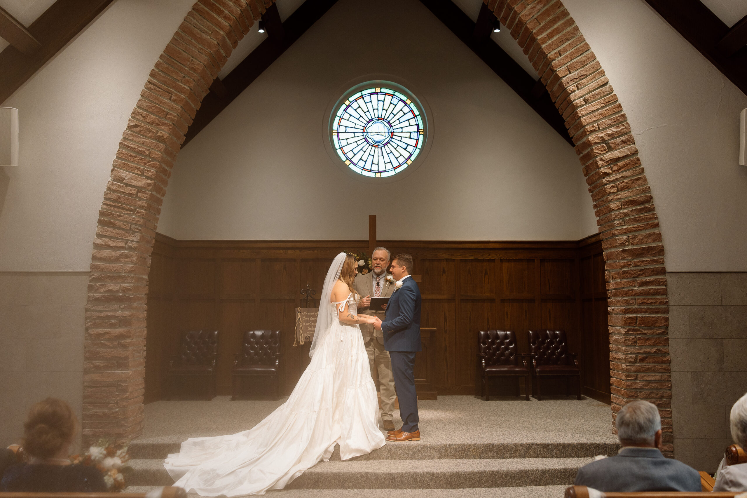Wedding ceremony inside Joseph A Hill Memorial Chapel at WTAMU in Canyon Texas