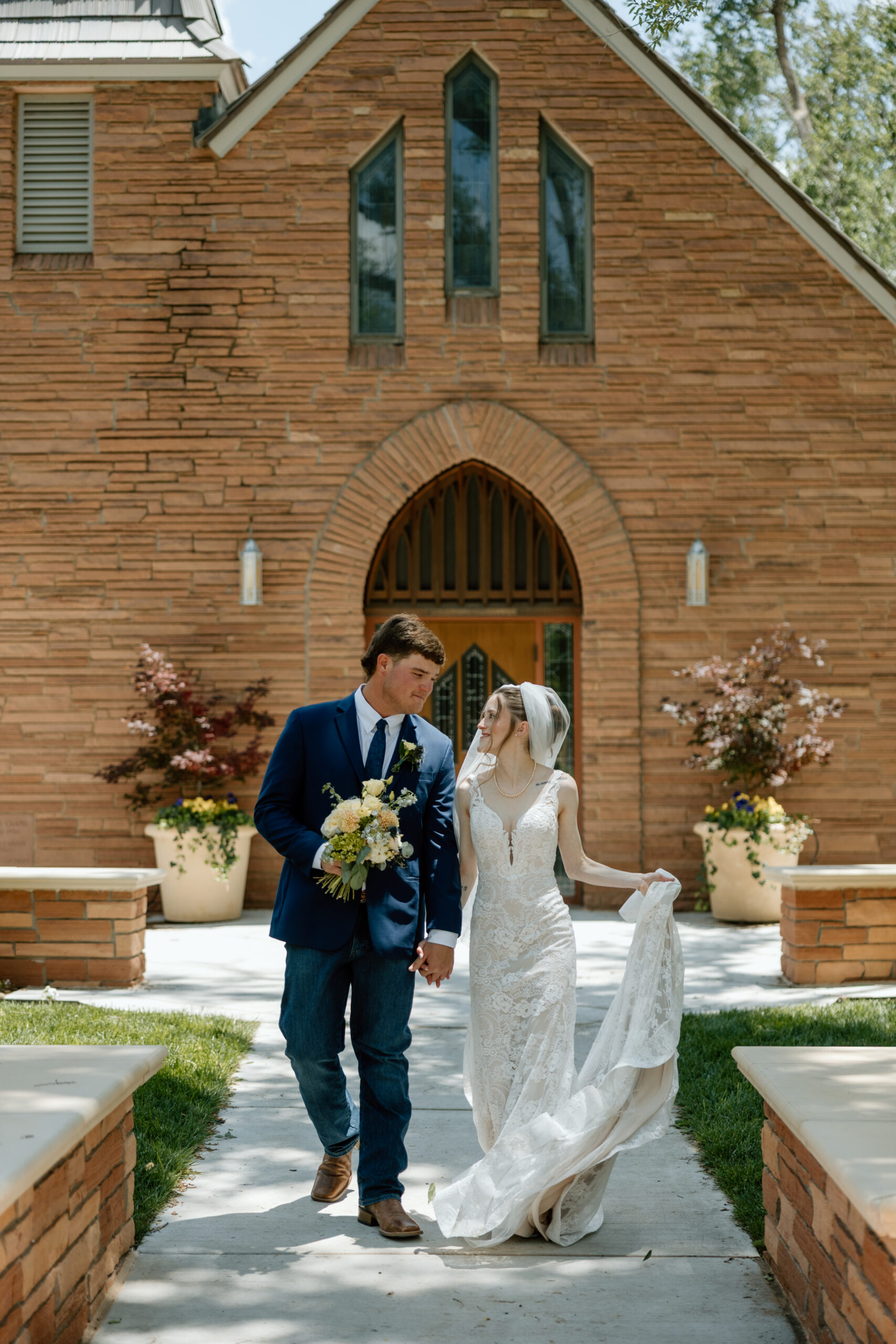 Bride and Groom Portraits at Joseph A Hill Memorial Chapel at WTAMU in Canyon Texas
