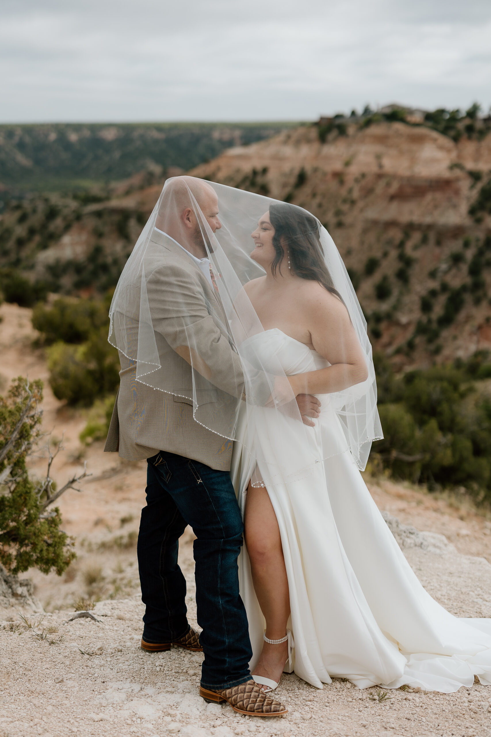 Intimate bride and groom portraits at Doves Rest SkyHouse overlooking Palo Duro Canyon